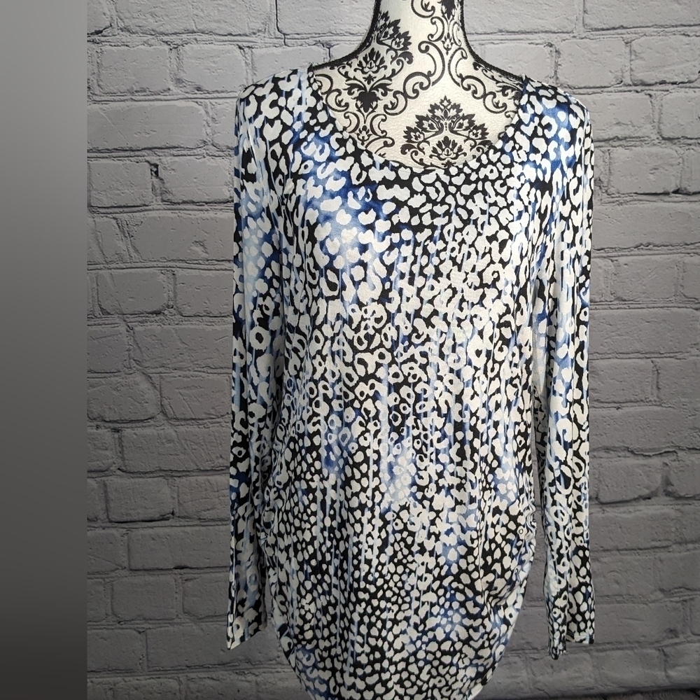 Dana Buchman women's long sleeve stretch knit geo print ruched sides sz xl b3